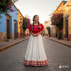 Mexican double circle practice skirt folklorico  off white